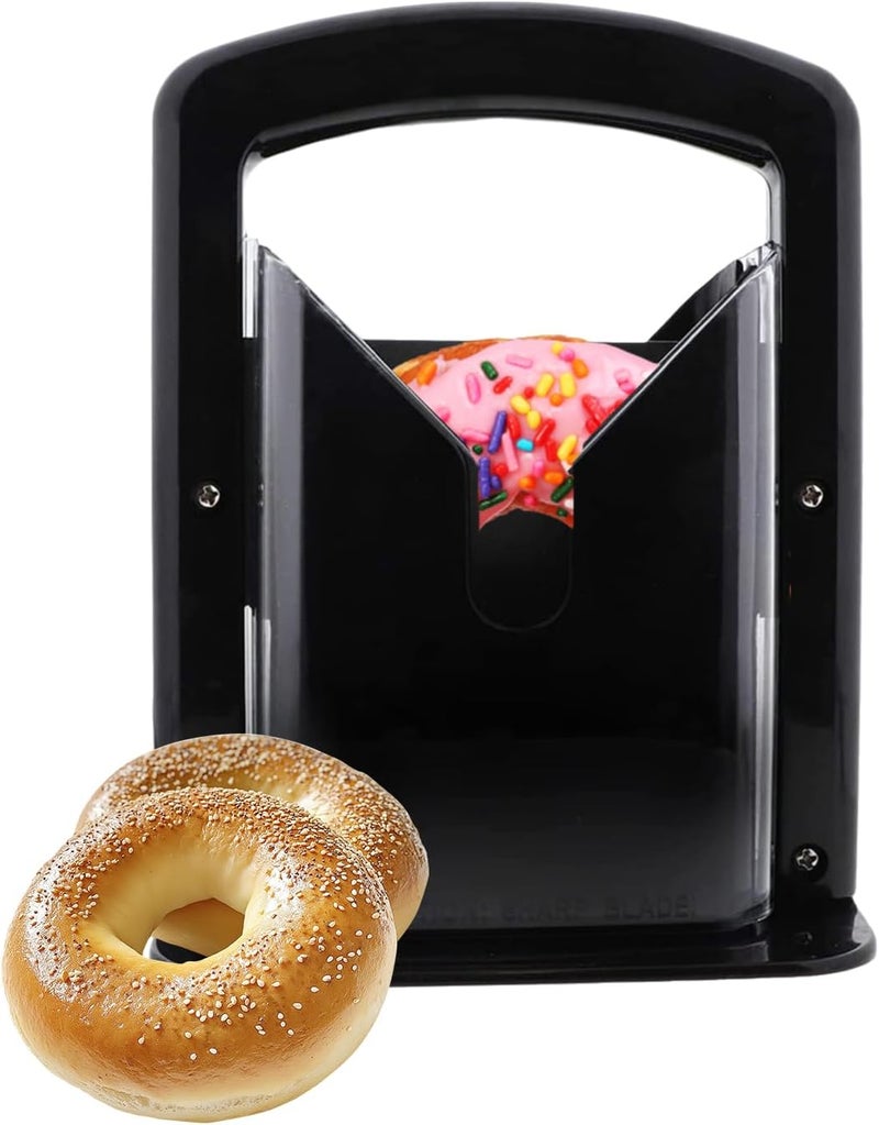 XPAPOV Bagel Slicer, Perfect for Bagels, Safe Grip, Safety Shield, Bagel Cutter Stainless Steel, Universal Slicer (Black) - Image 1